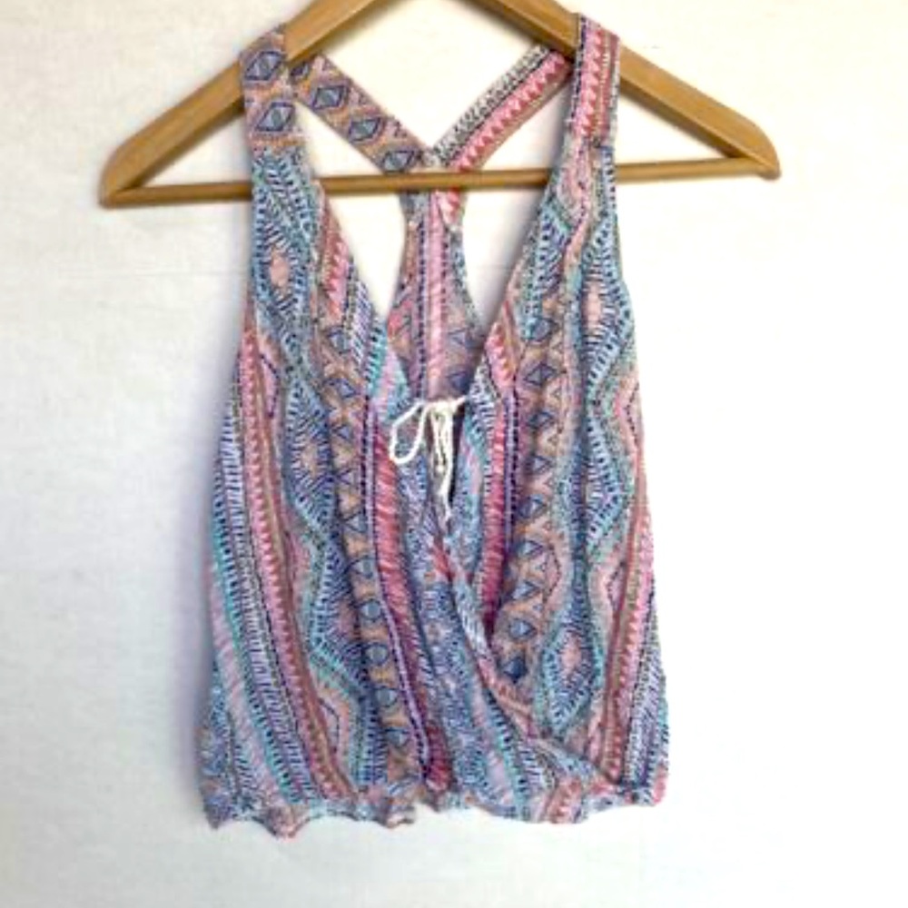 HOLLISTER WOMEN'S IKAT PRINT TWIST FRONT TANK TOP MULTI COLOR Small